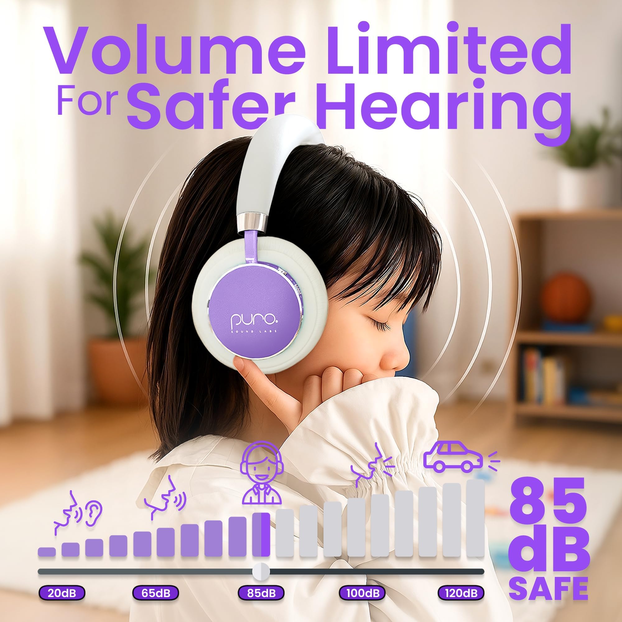 Puro Sound Labs BT2200s Plus Volume Limited Kids’ Bluetooth Headphones (Purple)
