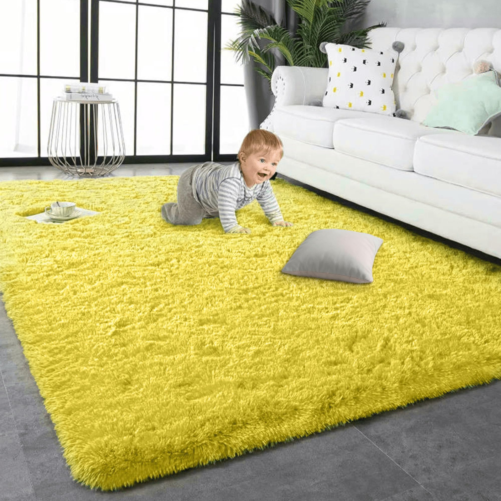 Tapis de salon moderne 250 x 390 cm de qualité supérieure jaune vif