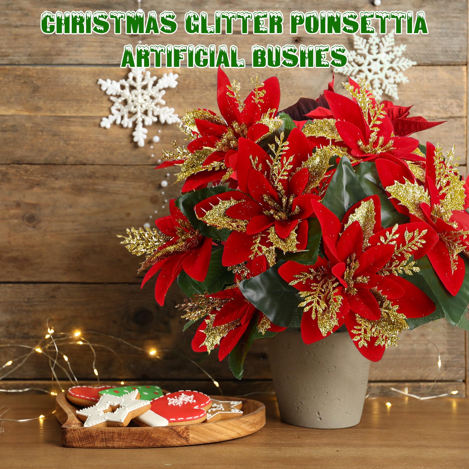 Hotop 12 paquetes de arbustos artificiales de Pascua con purpurina de Navidad de 12.6 pulgadas, arbustos de flores de pascua, plantas de pascua, adornos de decoración de Navidad para interiores y