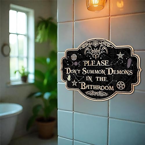 Miniatura 7 de Letrero decorativo de baño, letrero de metal para baño, divertido letrero para colgar en la pared del baño, letrero impreso de Halloween, decoración