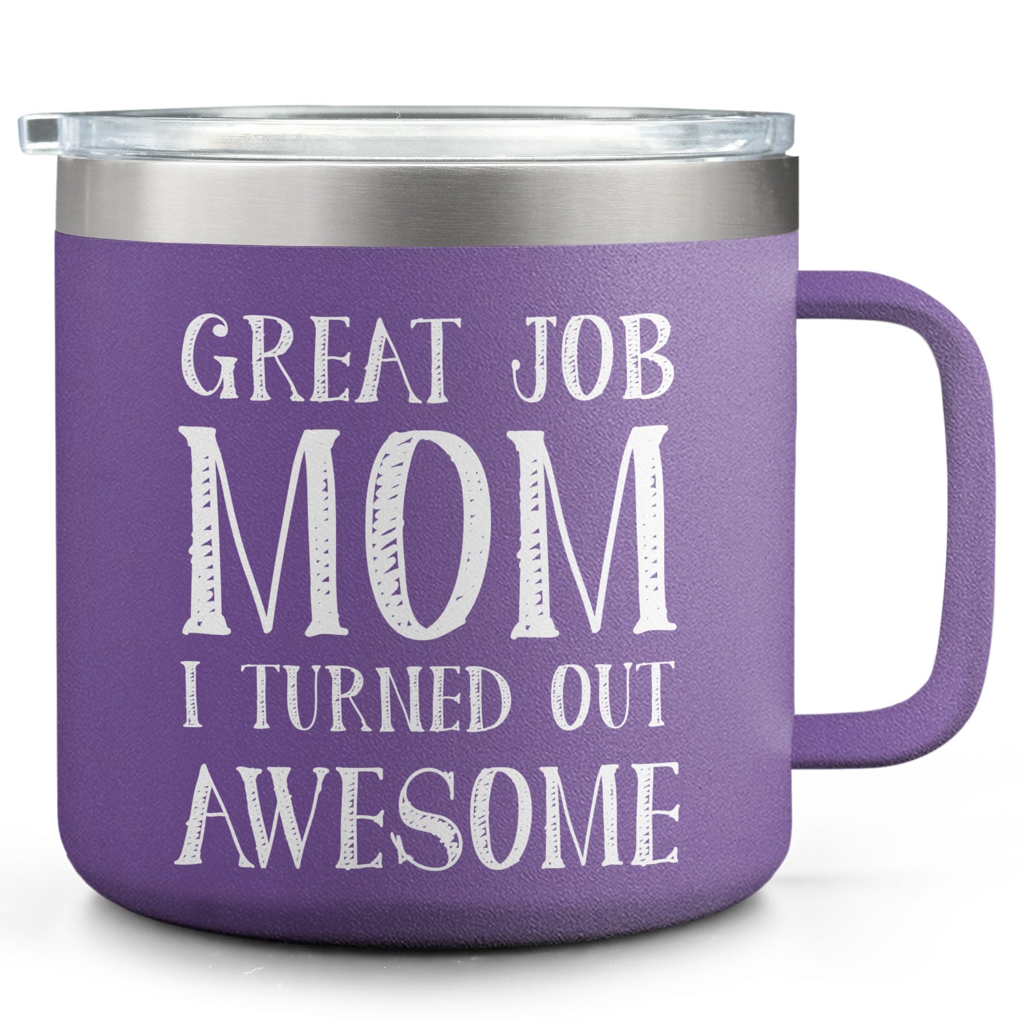 MacornerGifts For Mom - Mothers Day Gifts For Mom From Daughter, Son, Kids - Mom Birthday Gifts - Great Job Mom I Turned Out Awesome - 14oz Coffee Mug Purple Christmas Birthday Gifts For Mom