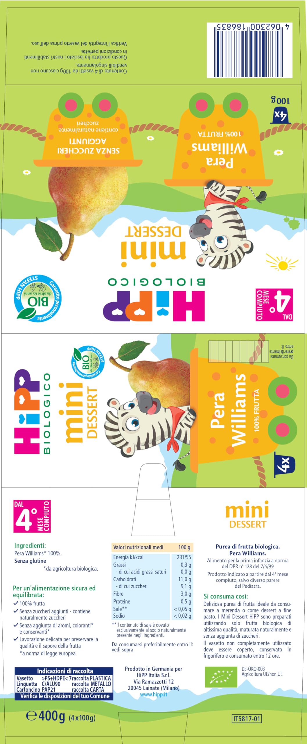 HiPP - Nuovi Mini Dessert, Frutta Grattugiata Bio, Gusto Pera Williams, Confezione Da 24 Vasetti Da 100 G, 2700 Grammo