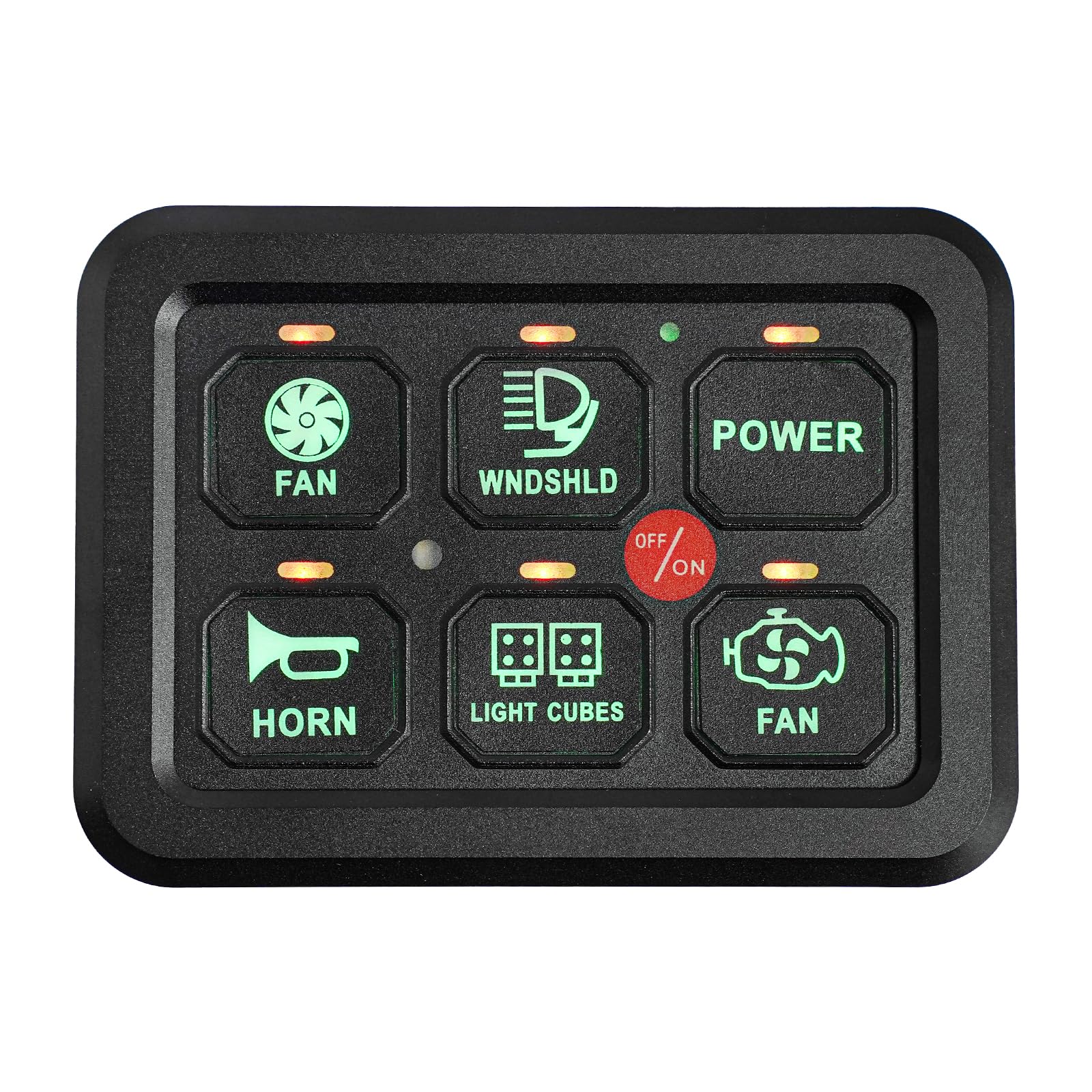 Panel de interruptor de 6 marchas con función de atenuación automática de 720 W, panel de conmutación universal, sistema de relé de control de circuito, para coche, camión, barco, ATV, color verde