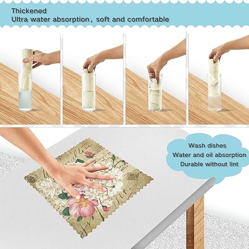 Miniatura 4 de Shabby Chic - Juego de 6 paños de cocina con rosa rosa, toallas de secado rápido, toallas de limpieza absorbentes para cocina y baño