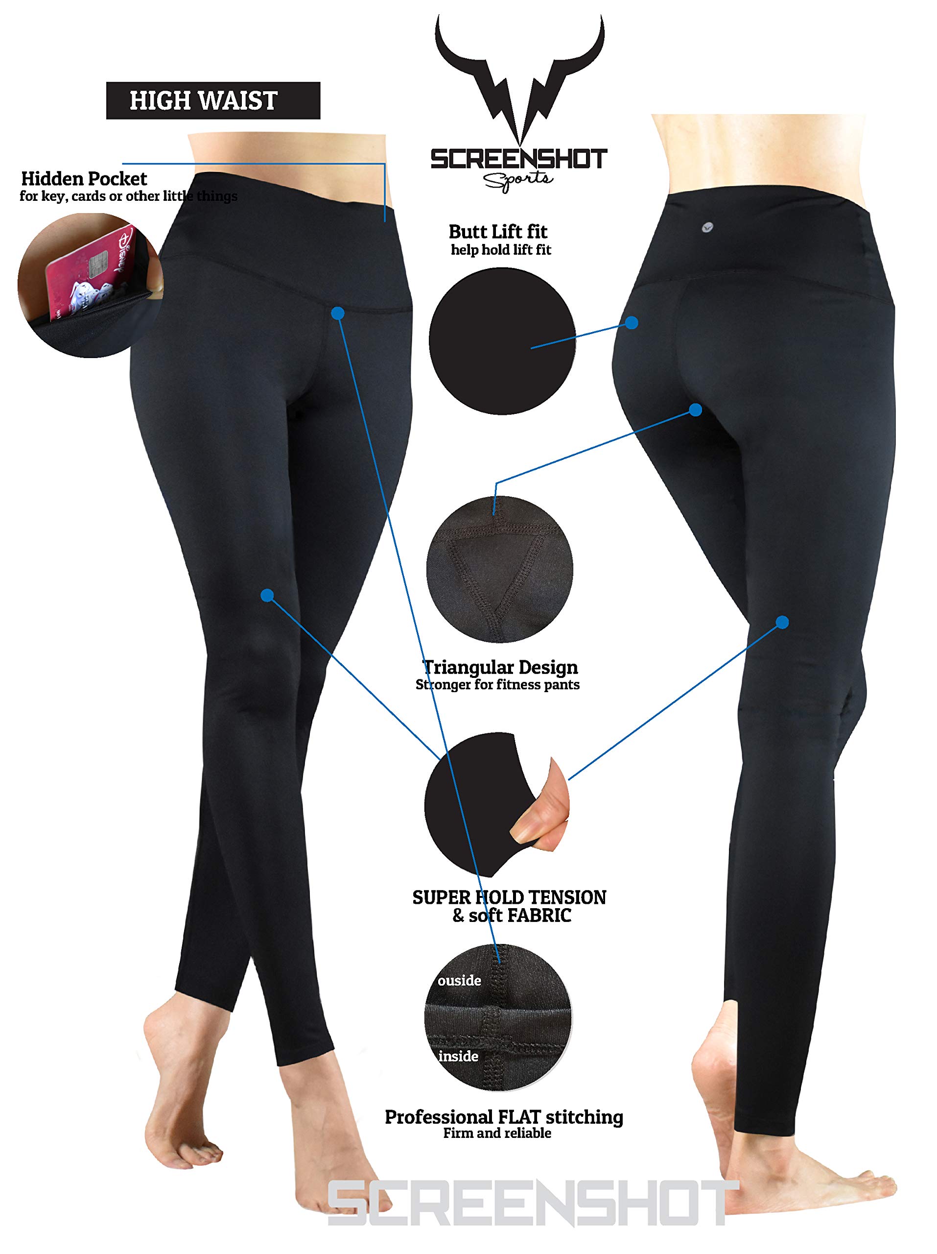 SCREENSHOT-L81901N Women Compression Yoga Pants High Waist Leggings-New Black-Large
