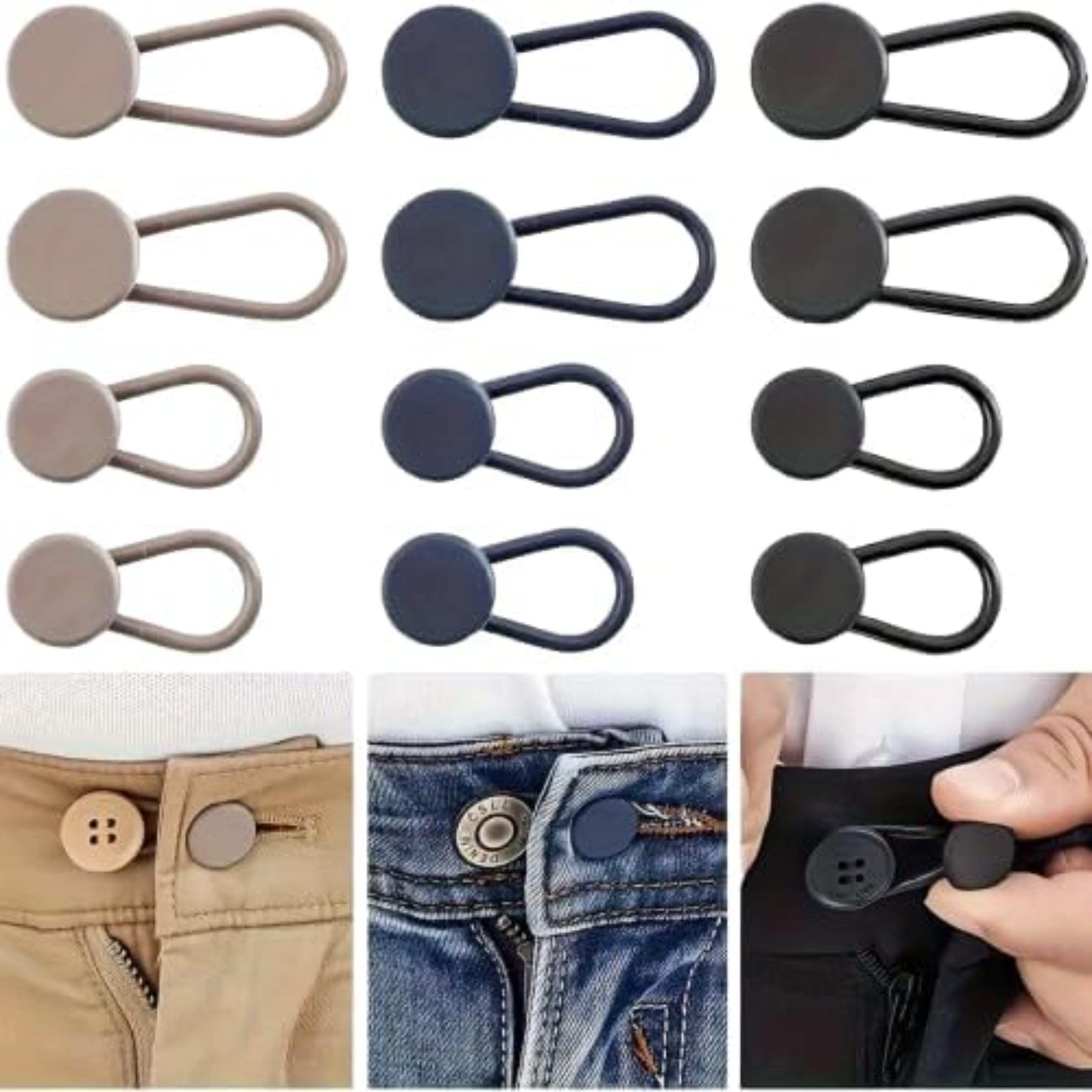 6pcs Durable Waistband Expanders for Jeans, Adjustable Pants Button Extenders, Comfort Fit Plastic Waist Increasers for Men and Women, Instant Waist Extender – Blue