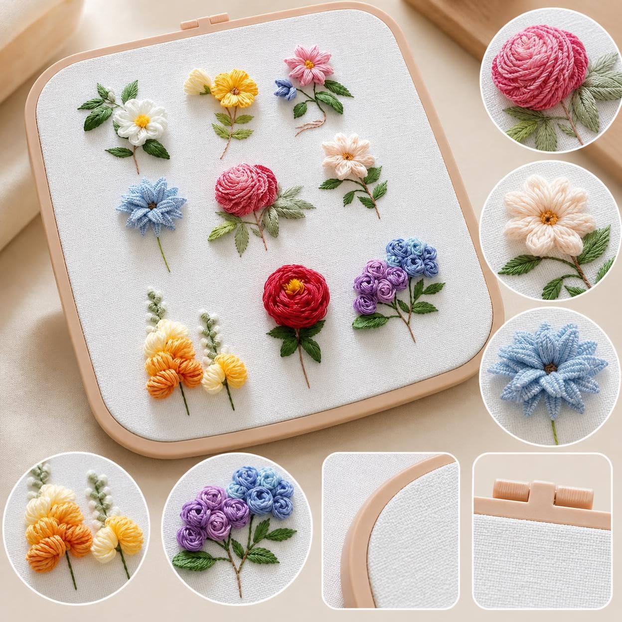 Yunmeryker Kit Broderie Débutant Complet, Activité Manuelle Adulte DIY, Motif Effaçable & Tutoriel Vidéo, Avec bien Sans Tambour, Kit de broderie DIY (avec cerceau à broder)
