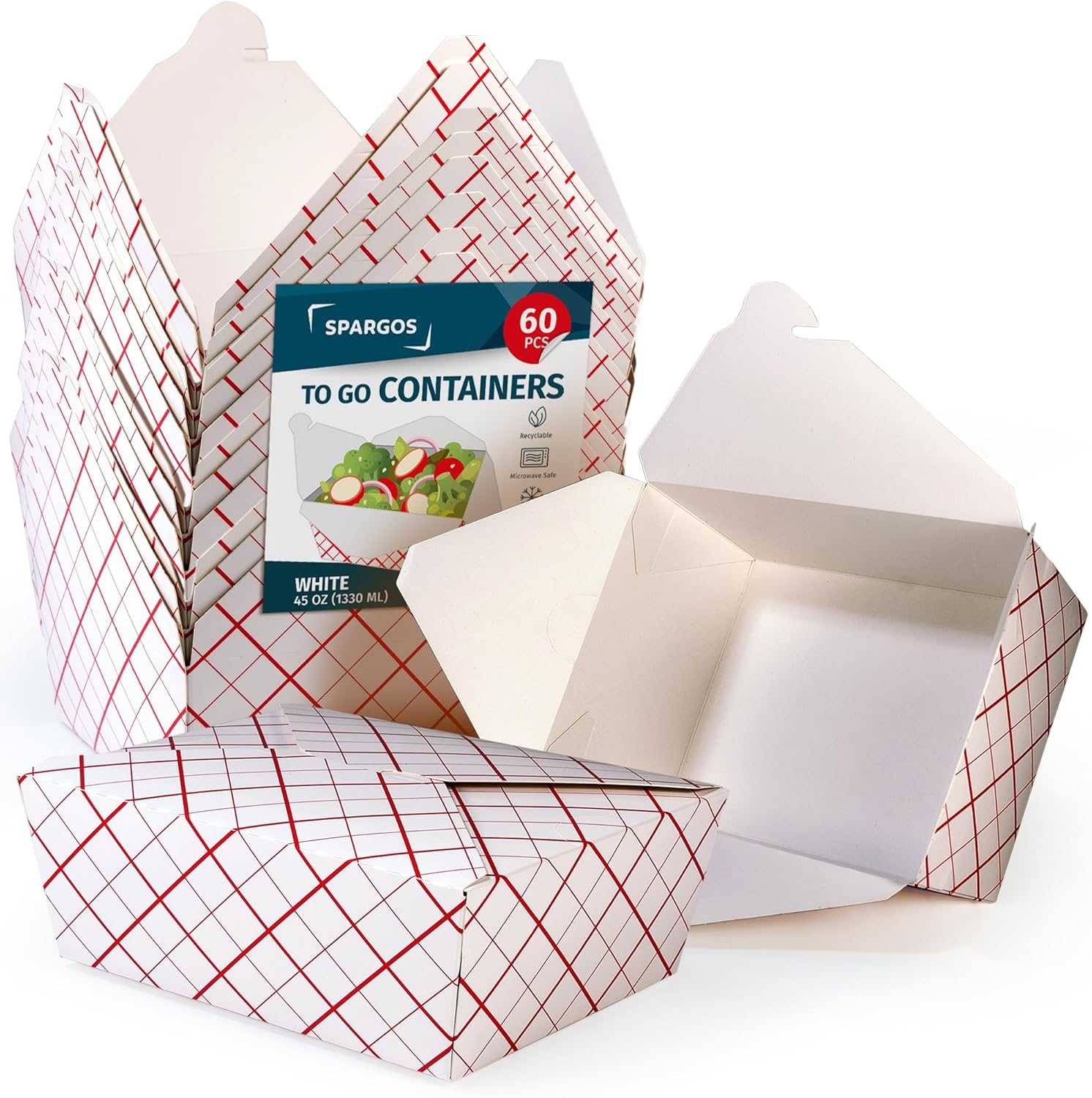 Cajas para llevar (paquete de 60) 45 oz de papel de cartón blanco Togo contenedores chinos para llevar biodegradables Eco To Go Contenedores de
