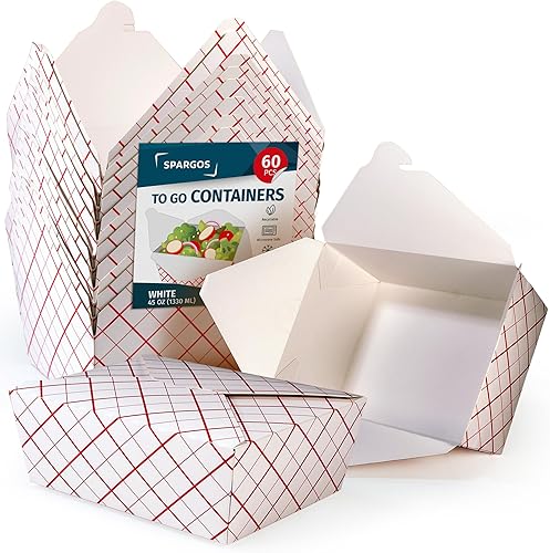 Cajas para llevar (paquete de 60) 45 oz de papel de cartón blanco Togo contenedores chinos para llevar biodegradables Eco To Go Contenedores de