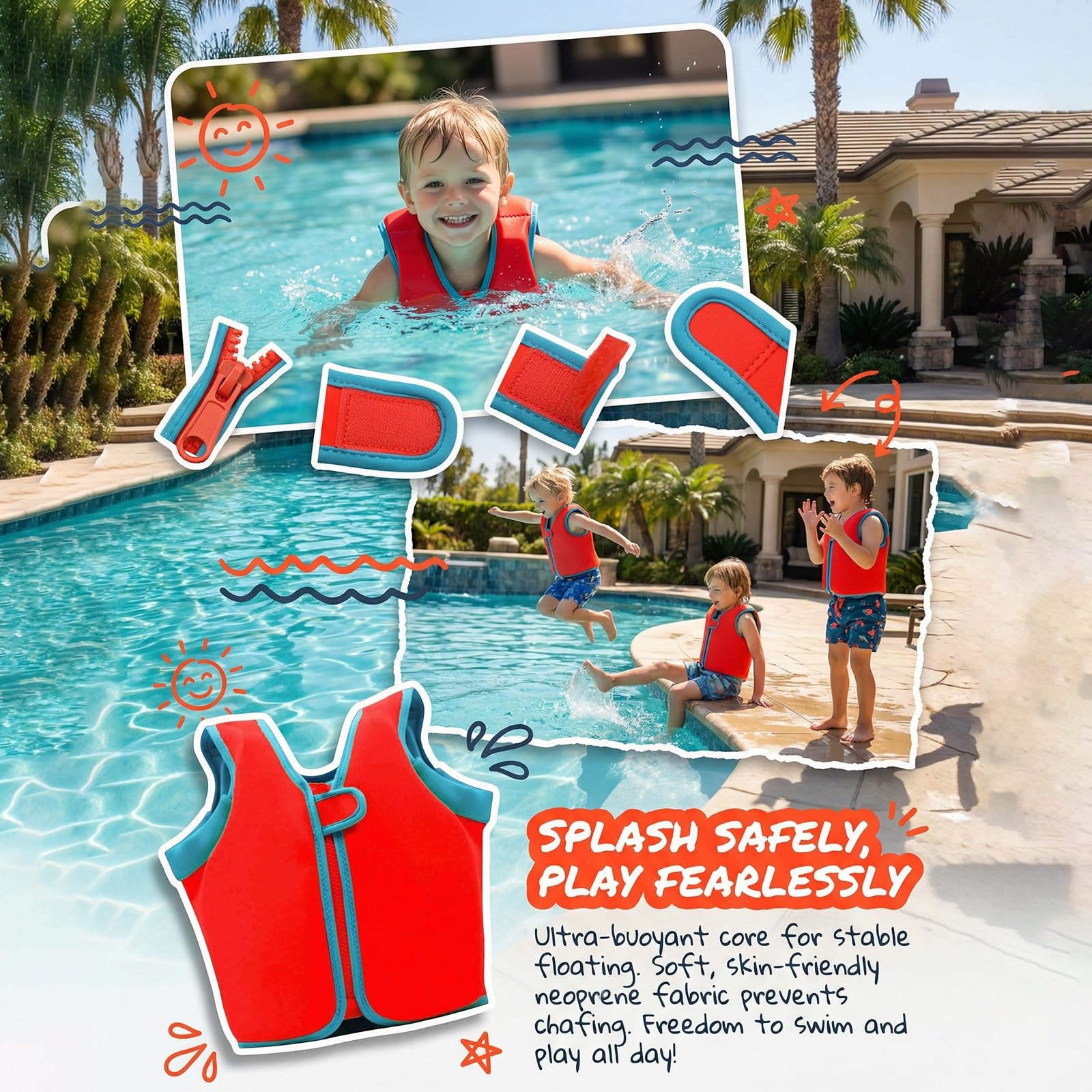 Chaqueta Kayka con Cremallera for Entrenamiento en Piscina, Playa, Lago | Chaqueta Kayka for Nadar, Hacer Kayak, Pescar y Hacer Remo de Forma Segura(Red,M (3-4 Years))