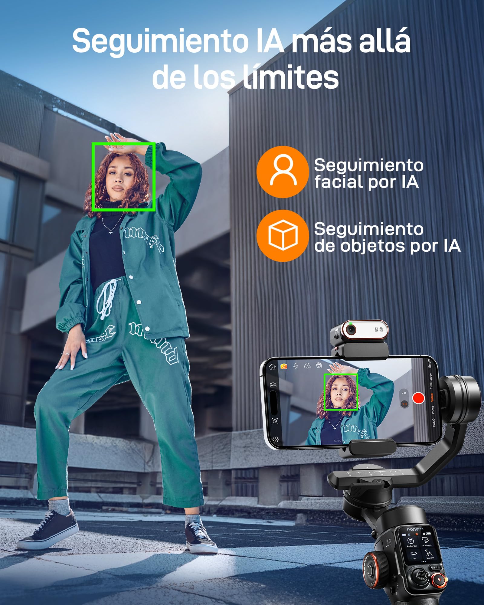 hohem iSteady M7 Gimbal Smartphone, Estabilizador de Cardán para teléfono con Seguimiento AI, Control Remoto táctil Desmontable 1,4", Barra Extensible integrada, luz de Relleno, para Video, Youtube