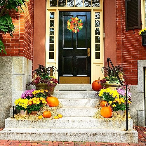 Miniatura 8 de Supla 12 kits de corona de hojas de otoño de calabaza 3D, kit de manualidades de corona de Acción de Gracias con hojas de arce, bellotas y lazos