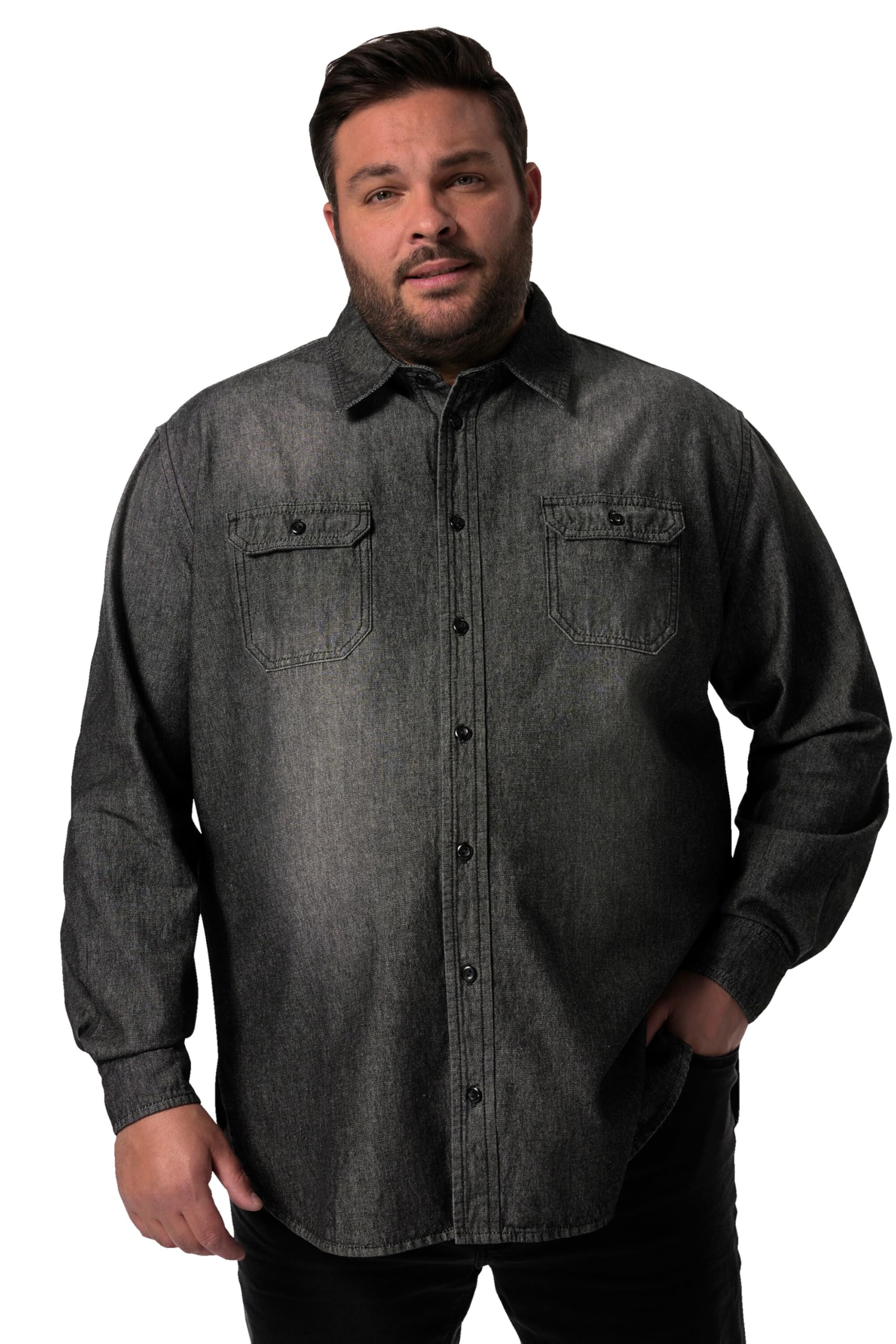 John F. Gee Herren große Größen Übergrößen Menswear L-8XL Jeanshemd, Langarm, Kentkragen, Modern Fit 833043