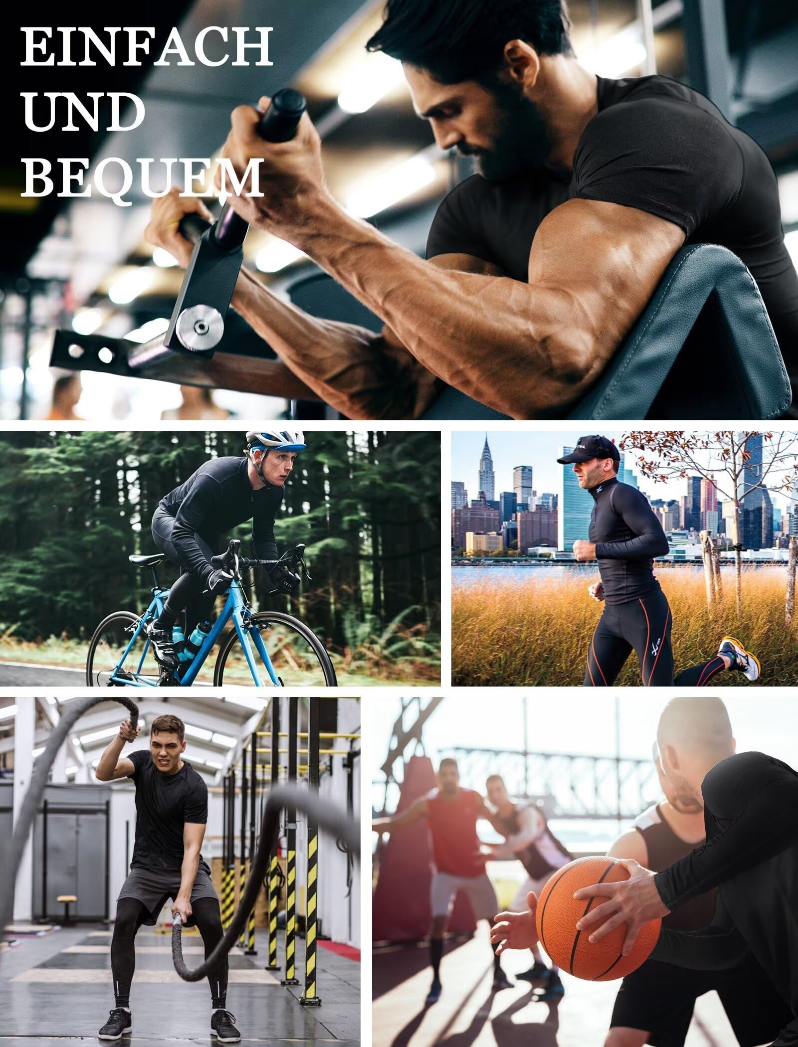 TELALEO Pack de 4 camisetas de compresión para hombre, manga corta/manga larga, camiseta funcional de secado rápido, transpirable, para fitness, correr, gimnasio, 2 mangas cortas+2 mangas largas