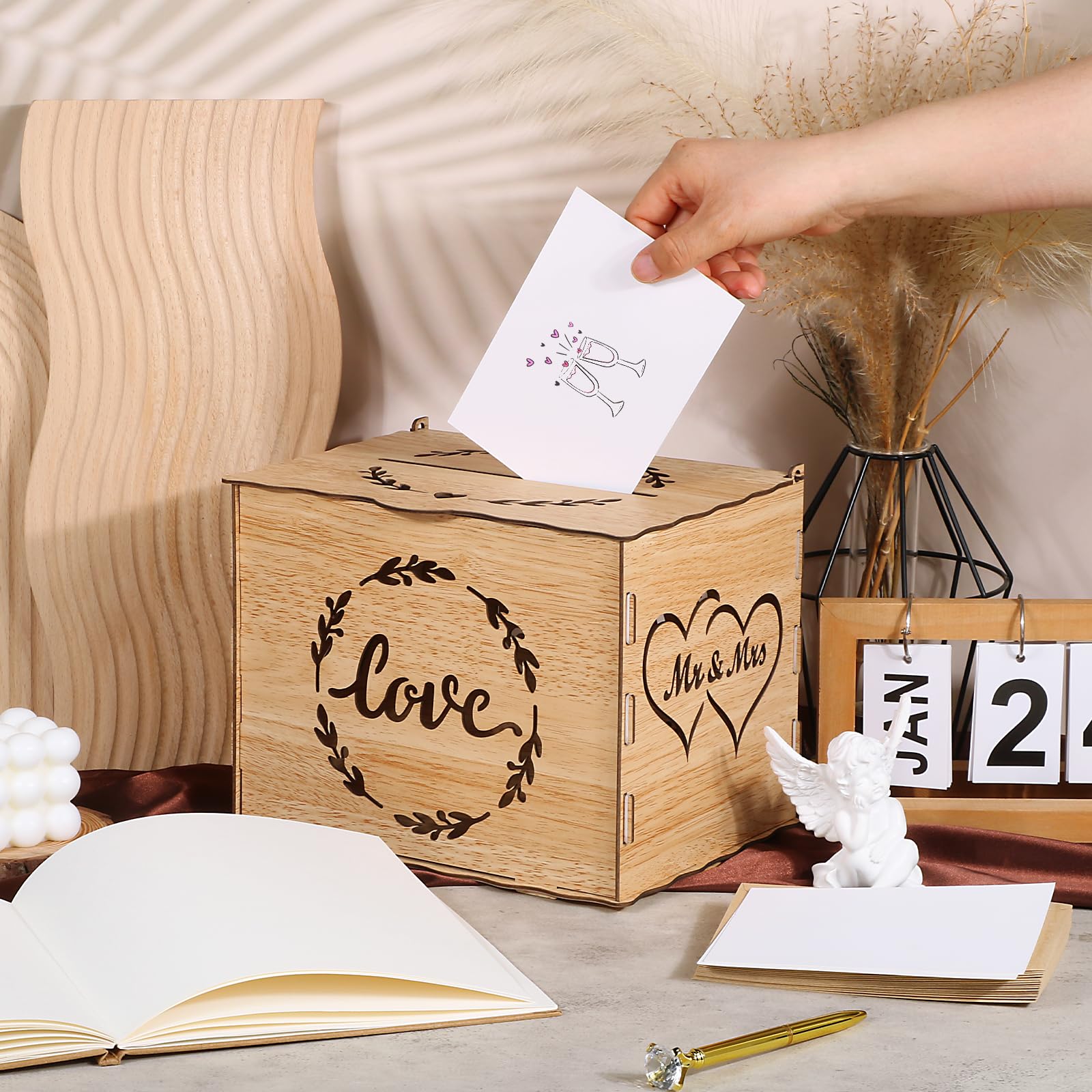 Boîte à Cartes De Mariage En Bois Avec Serrure - Boîte Rustique Pour Enveloppes Cadeaux Réception Boîte Pliable Réutilisable Boîte à Cartes De Mariage En Bois Avec Serrure - Boîte Rustique Pour Enveloppes Cadeaux Réception Boîte Pliable Réutilisable