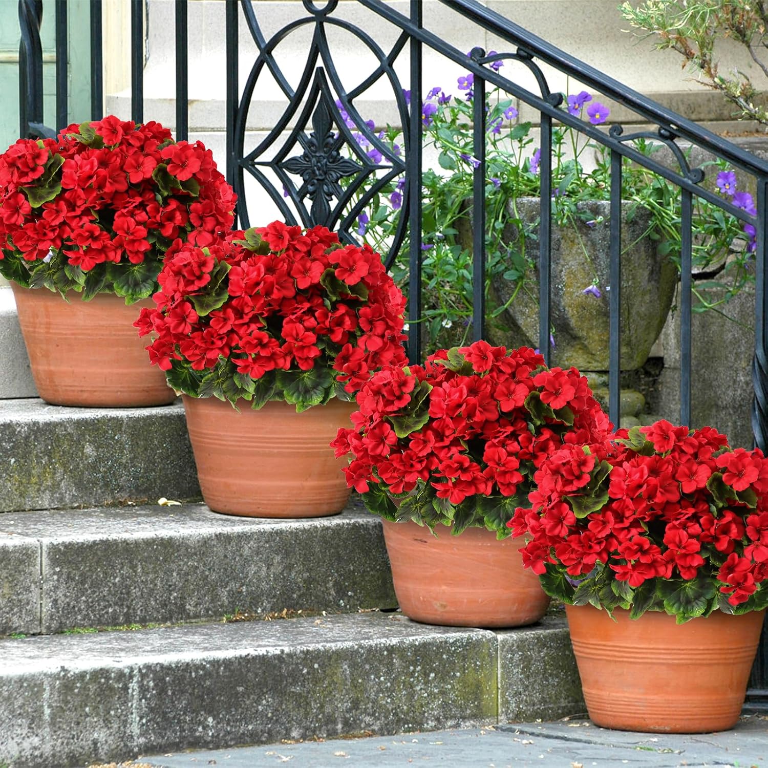 3PCS Artificial Geranium Flowers for Outdoors 18" Silk Red Flowers Faux Geraniums Spring Decor UV Resistant Fake Flowers Garden Plants for Home Garden Porch Planter Wedding Table Decor - Image 6
