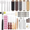 Qzma 45 Pcs Leather Tools, Leather Working Tools with Waxed Thread, Prong Punch and Rivets, Leather Sewing Kit for Stamping, Punching, Repairing, Stitching