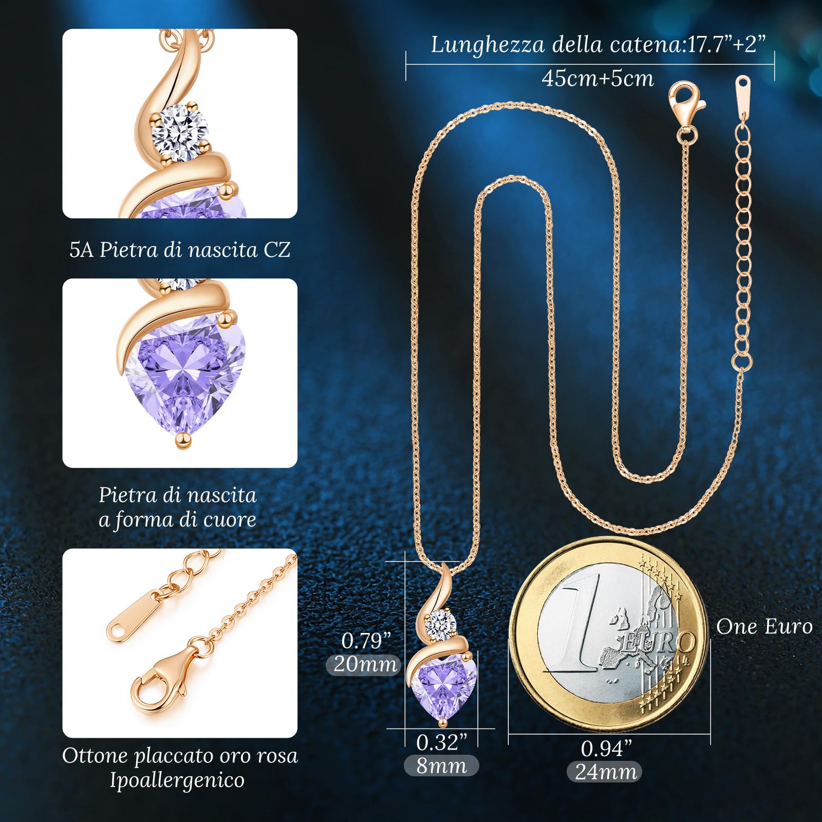 LOUISA SECRET Collana Delle Donne 925 Sterling Silver Rame placcato oro rosa Infinity Heart Collana Cuore Fuoco Pendant Birthstone Fiamma del Cuore Regalo per Le Donne Mamma Donna