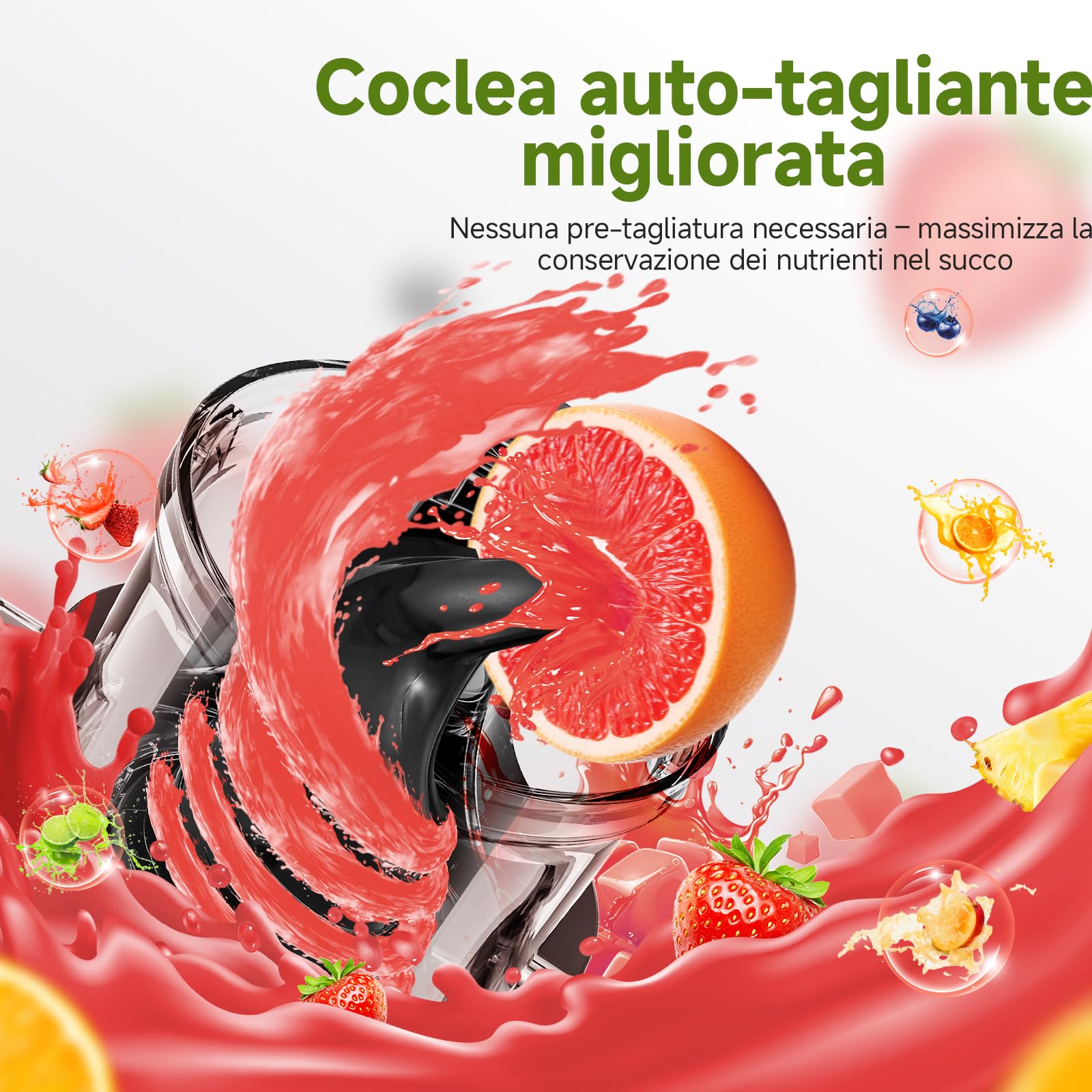 AMZCHEF Estrattore di Succo Lento 118mm Scivolo Largo – Silenzioso, Filtro Doppio, Funzione Inversa – Estrattore Frutta e Verdura Facile da Pulire