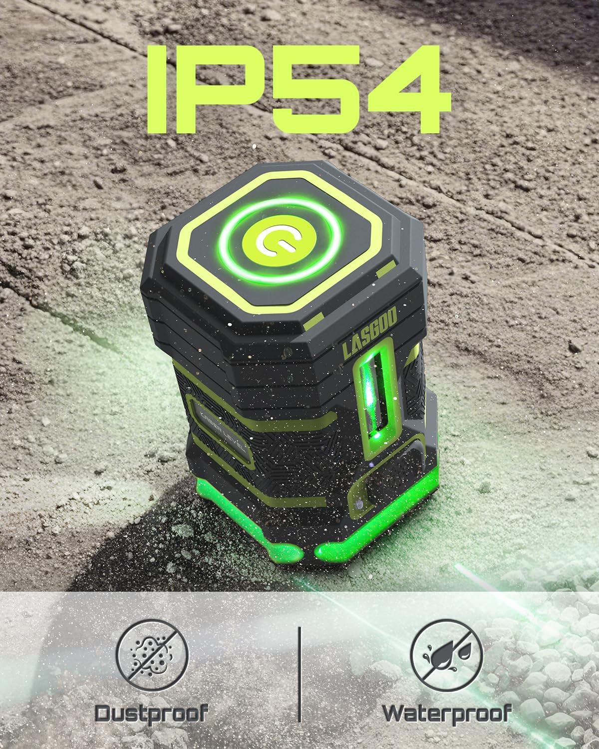 LASGOO Green Laser Level Self Leveling, 360° Horizontal Laser with Vertical Laser Line, 4 Brightness Levels Pulse Mode for Floor Tile Wall Construction, L-Bracket, Batteries and Carry Bag Included