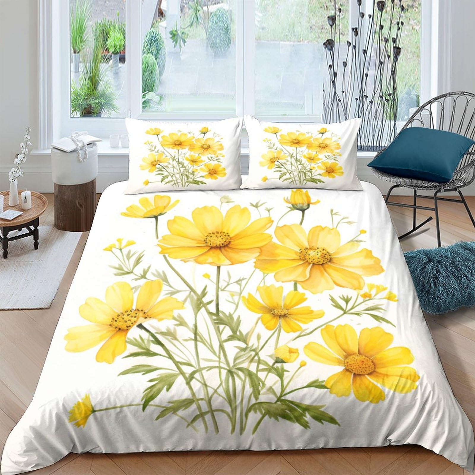 Housse de couette jaune en microfibre douce parure simple de lit 3 pièces 220x240cm