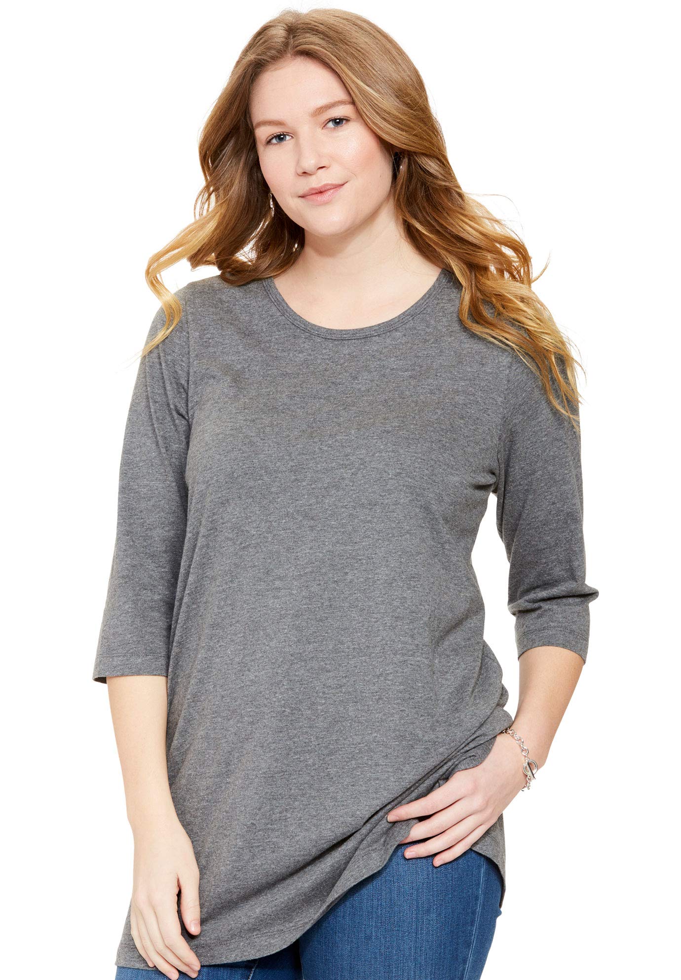 Woman Within Women's Plus Size Perfect Three-Quarter-Sleeve Scoopneck Tunic