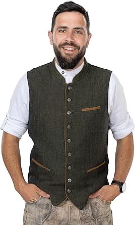 Schöneberger Trachten Couture Heren klederdrachtvest Hubertus - lodenvest vintage blauw - vest lederen broek, blauw, 56