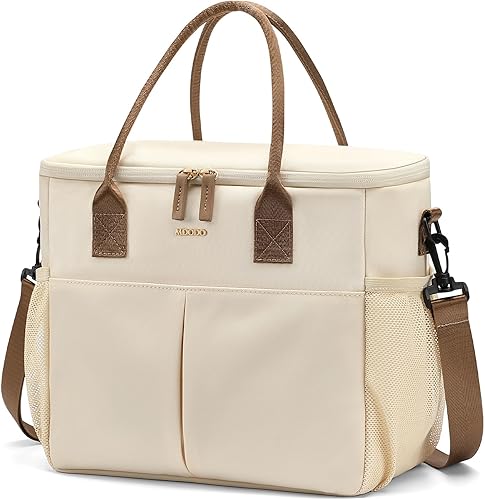 Miniatura 1 de Loncheras grandes aisladas para mujeres y hombres adultos con correa para el hombro para el trabajo, pícnics, salidas (beige)