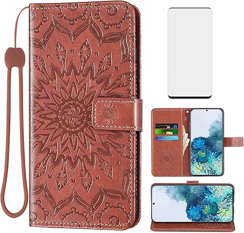 Asuwish Funda de teléfono para Samsung Galaxy S20 Glaxay S 20 5G UW 6.2 pulgadas cartera con protector de pantalla de vidrio templado, funda delgada
