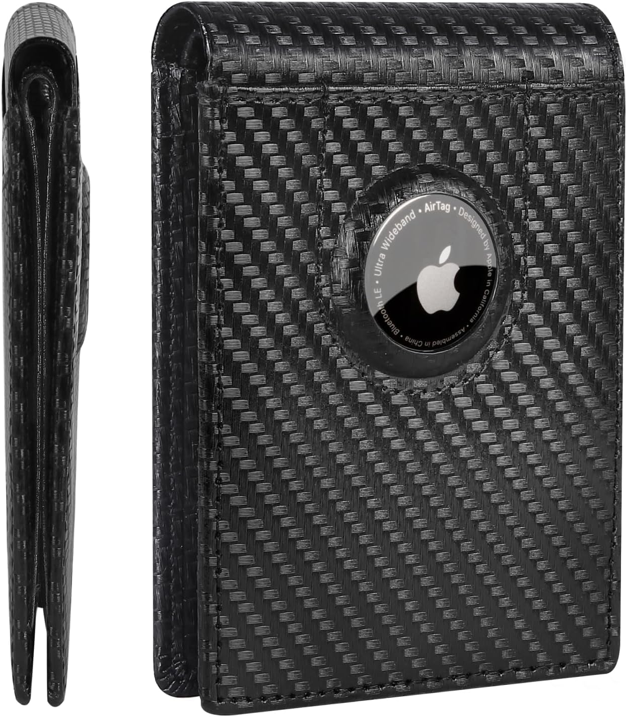 ALLIVE AirTag Wallet for Men - Genuine Leather Slim Mens Wallet with Built-in AirTag Holder, RFID Blocking Bifold with 8 Card Slots, Minimalist Front Pocket Design, Gift Box (Classic Black)
