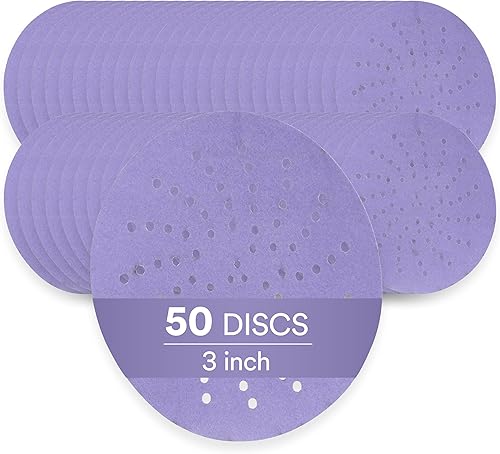 3M Cubitron II Hookit - Disco abrasivo de lijado púrpura limpio, 31466, 3 pulgadas, grado 600+, paquete de 50 discos, prácticamente libre de polvo,