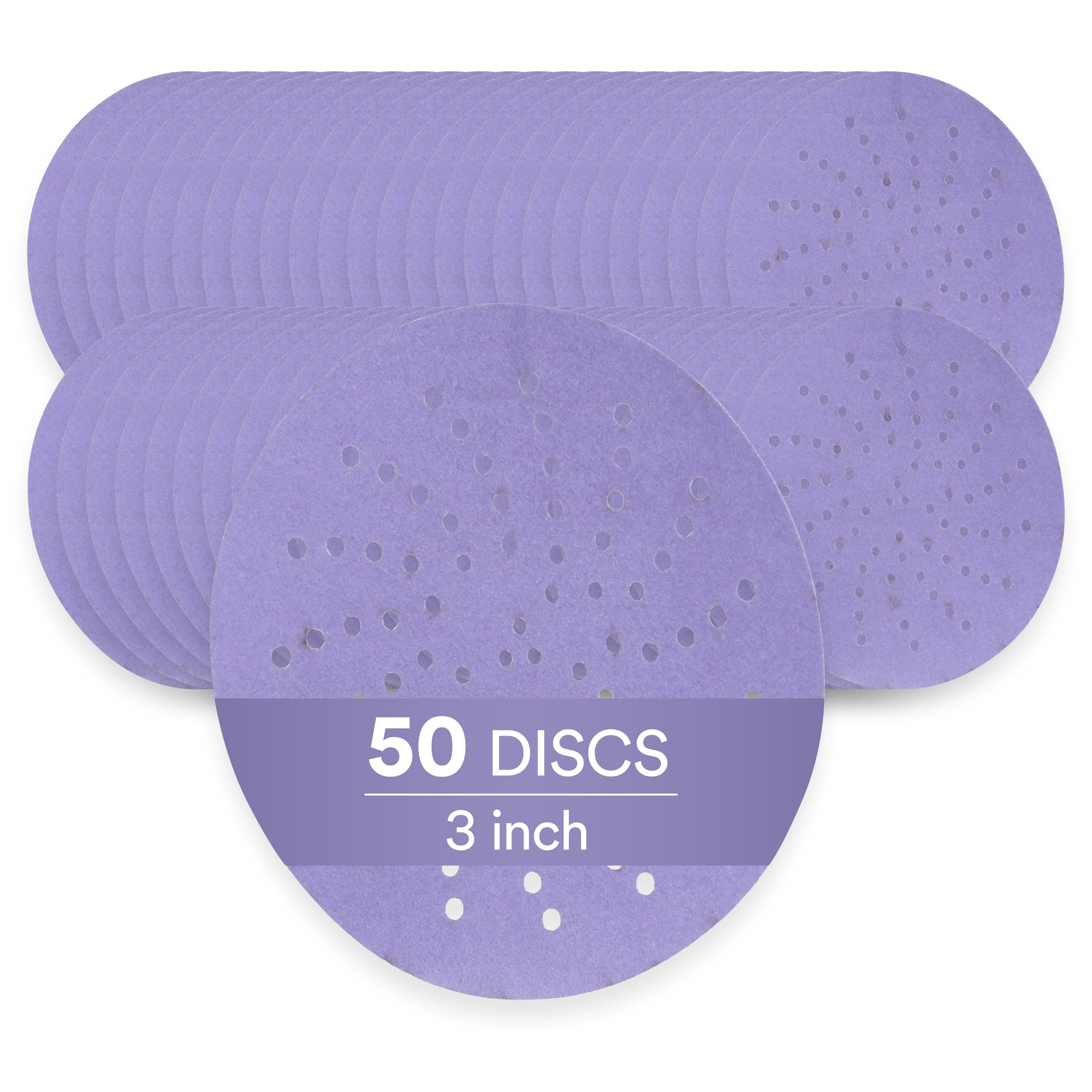 3M Cubitron II Hookit Purple Clean Sanding Abrasive Disc 3in, 31465, 500+ Grade, 50 discs Virtually Dust-Free, High Performance, Long Lasting, Multi-Hole Pattern, for Automotive Sanding