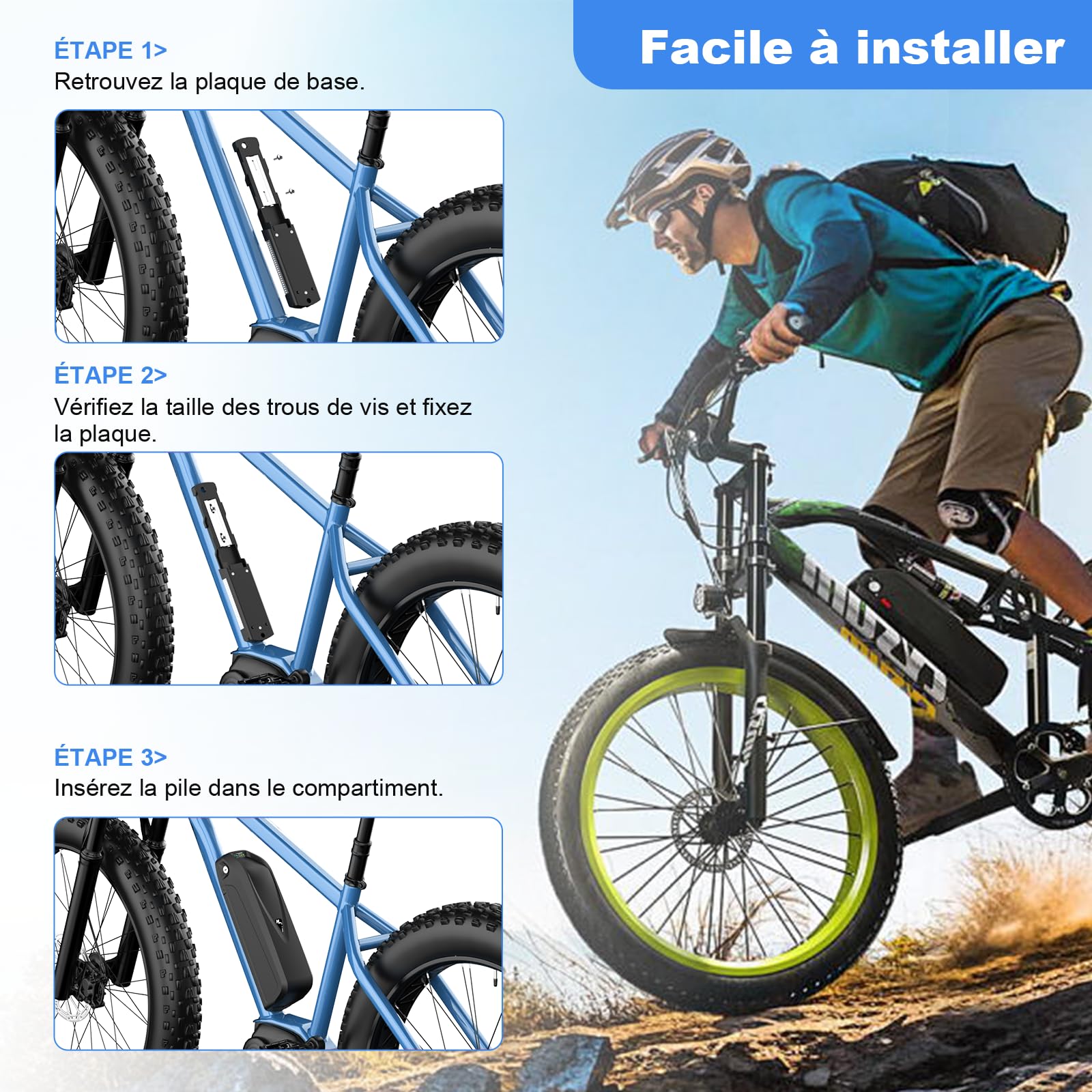 36V 20Ah Batterie Velo Electrique, Batterie vélo électrique avec BMS 20A, Batteries 36v Lithium ION pour Roue de Conversion Bafang 250W-550W et Autres vélos électriques