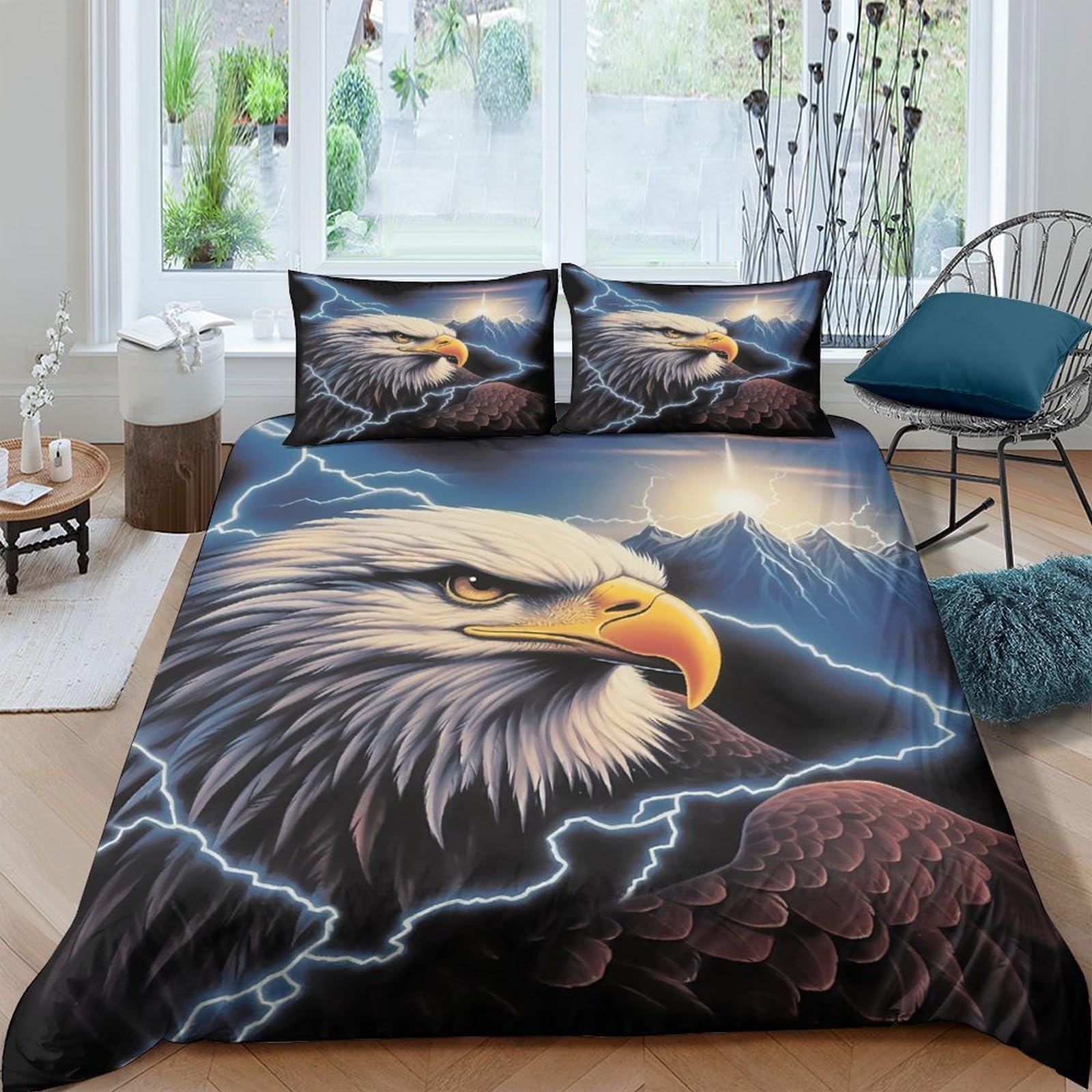 Ctjqhvkz Style-1 3D Printed Lightning Eagle Fitted Sheet Microfiber Soft Breathable Mountain Bed Cover For Bedroom Dorm Decor Single（135X200cm）