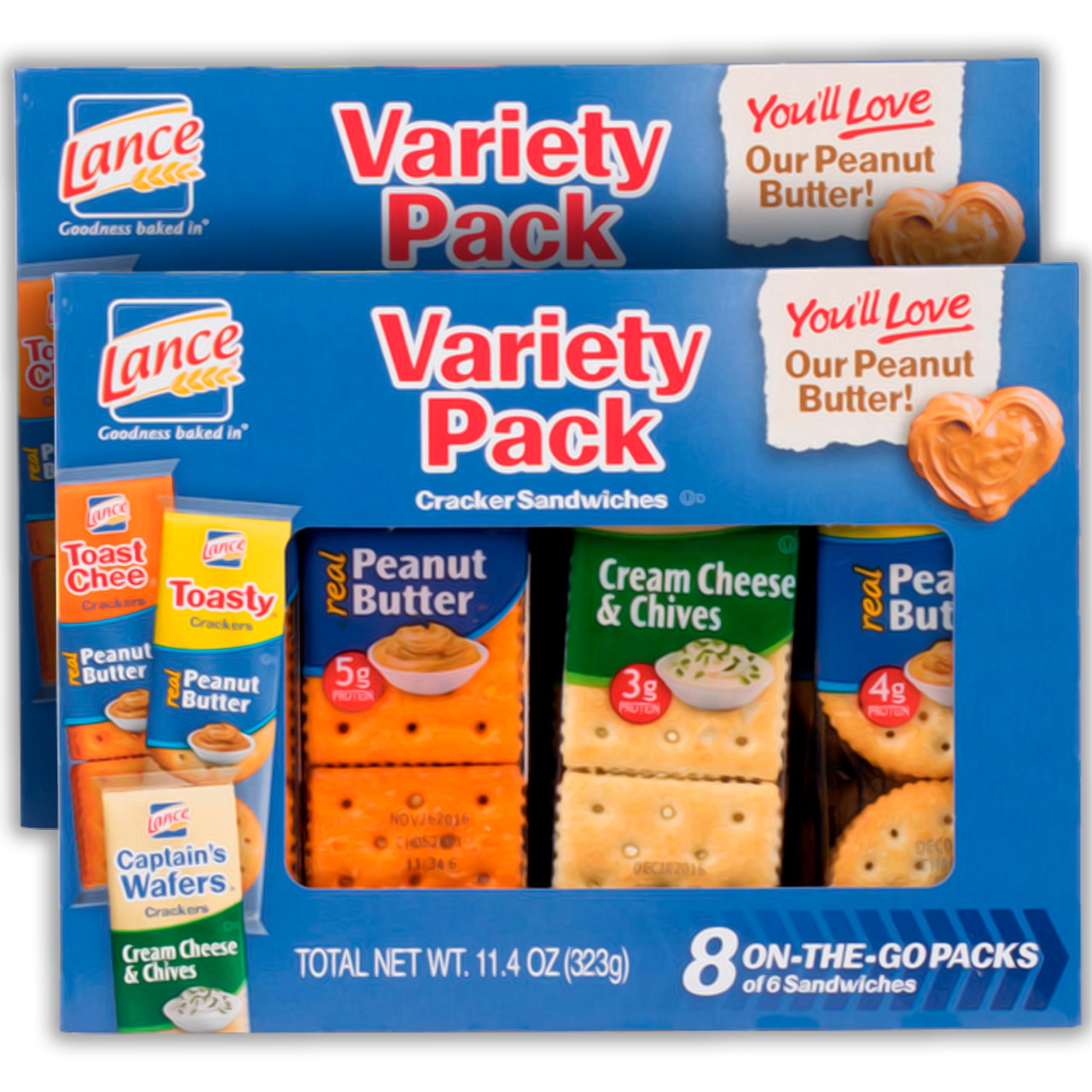 Lance Crackers, Sandwich Crackers Variety Pack, 8 Count Per Box, 2 Boxes