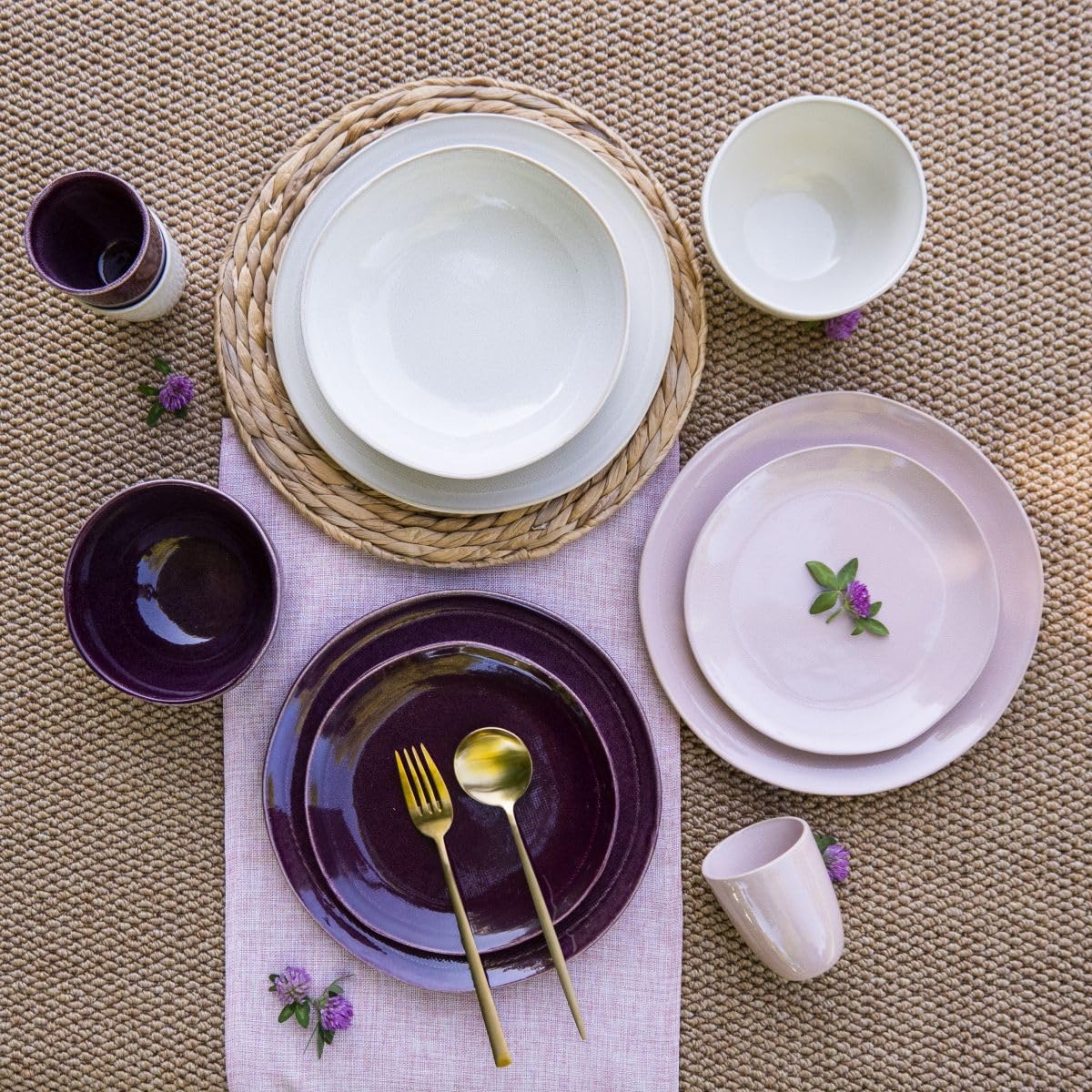 Assiettes Creuses en Céramique Ø20,5 cm, Lot de 6, Marron Rose Crème, Plats en Sauce ou Pâtes, Vaisselle Colorée