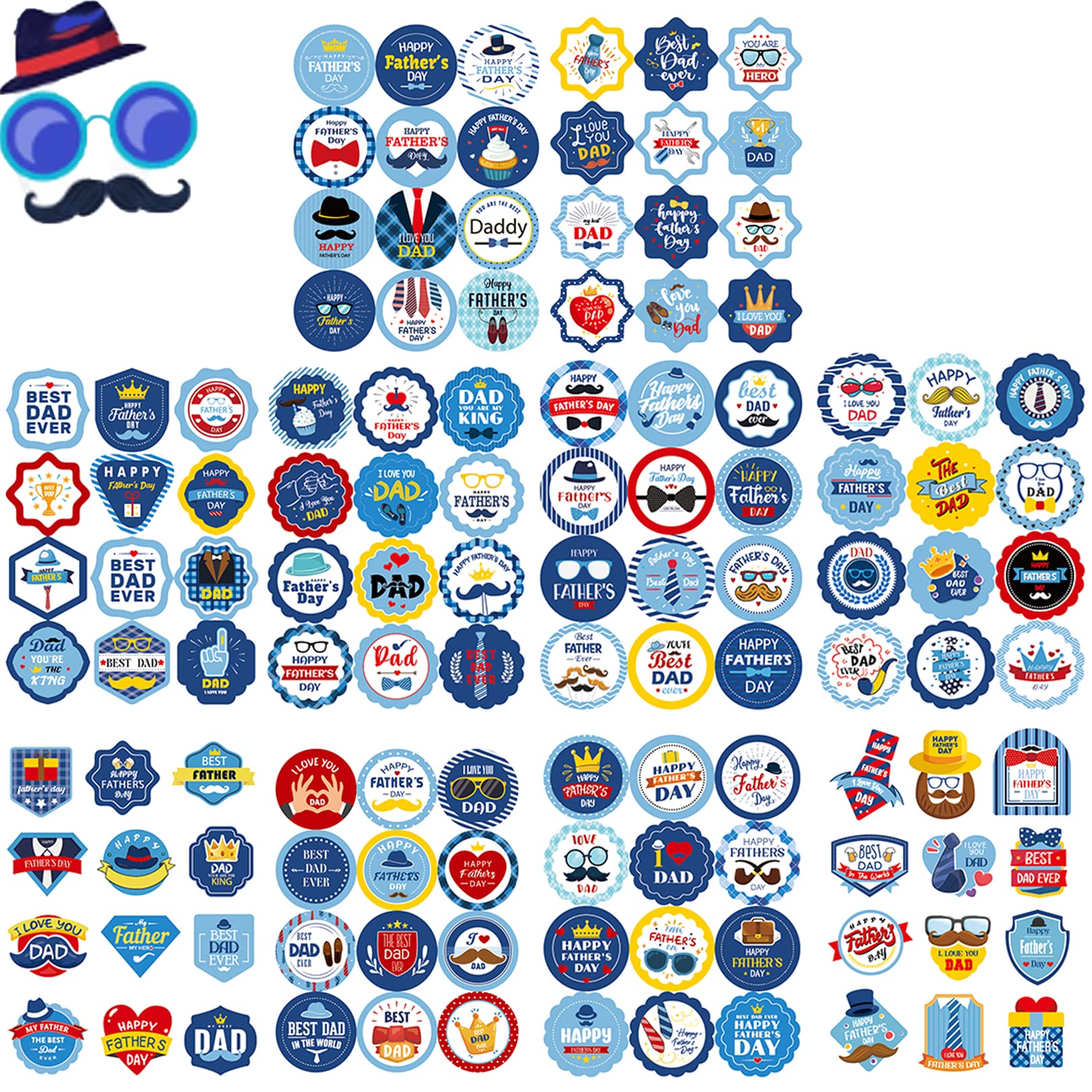 240Pcs Fathers Day Stickers,38mm Happy Fathers Day Party Supplies Stickers Labels-World's Best Dad,Top Dad,I Love You Dad Self Adhesive Dad Stickers for Crafts Cards Deco Gifts Boxes