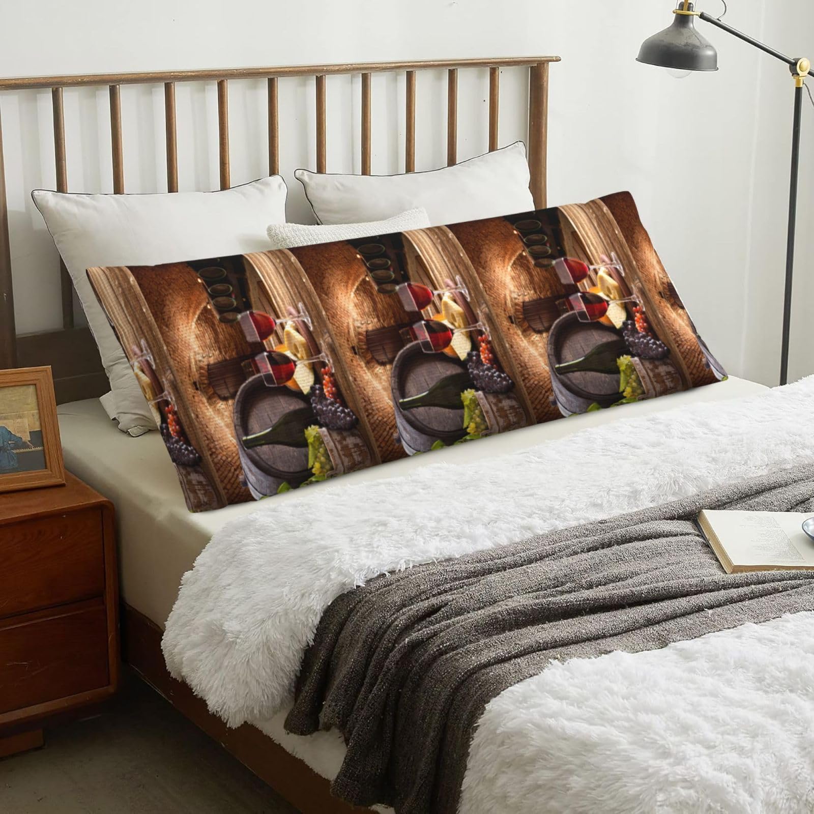 Red Wine Cellar Printed, Body Pillow Cover with Zipper,Long Body Pillowcase 20 x 60 in