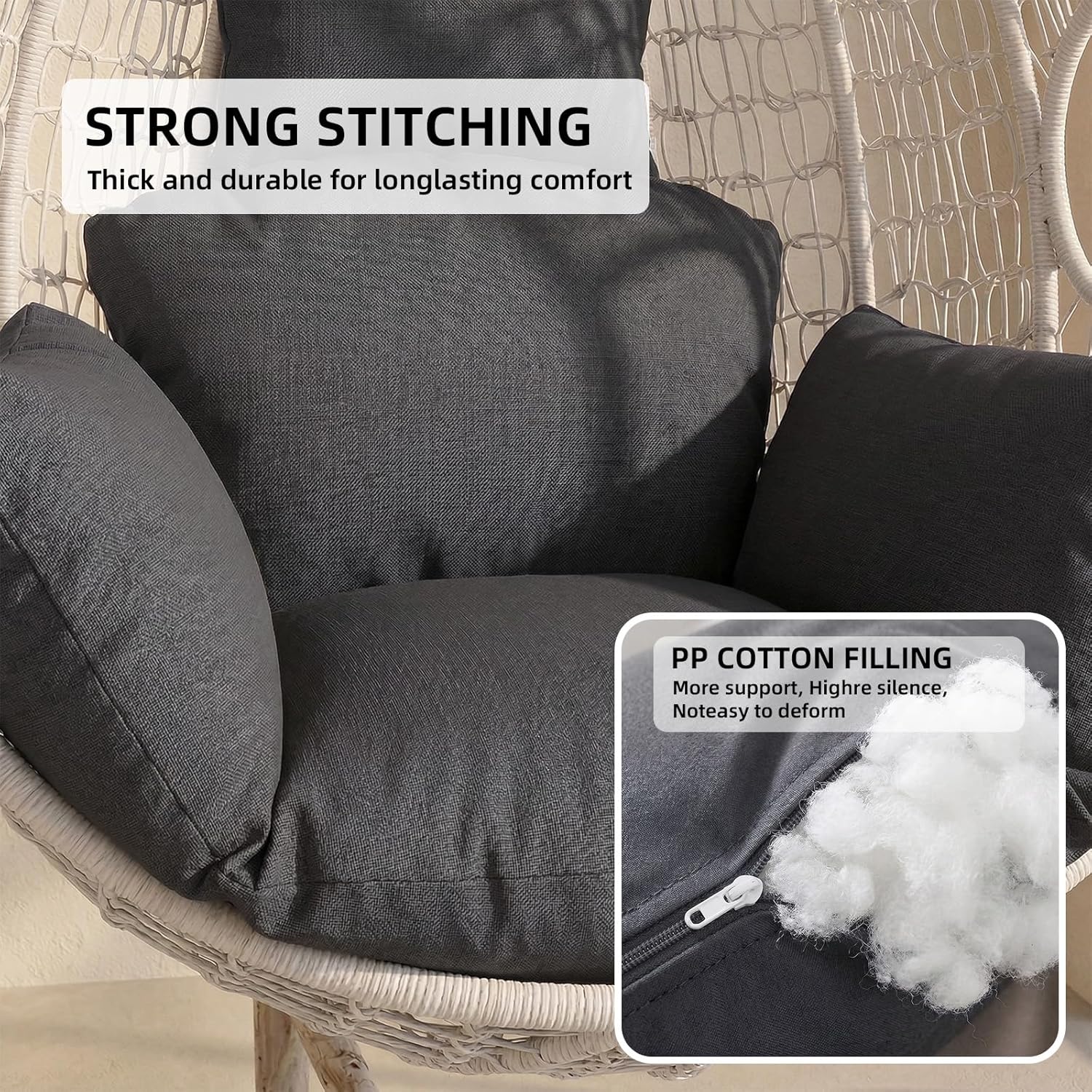 Removable Egg Chair Cushion, Hanging Egg Chair Cushion Replacement with Zipper for Indoor and Outdoor Hammock Chair, Patio Swing Chair, with Headrest, only Cushion (Dark Gray, 47 * 31.5 * 5in)