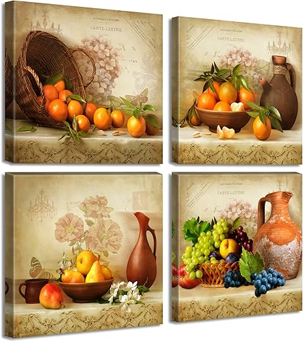 JiazuGo Decoración de pared de cocina arte en lienzo para comedor temática vintage fotos de frutas letreros rústicos de granja pinturas accesorios JiazuGo Decoración de pared de cocina arte en lienzo para comedor temática vintage fotos de frutas letreros rústicos de granja pinturas accesorios