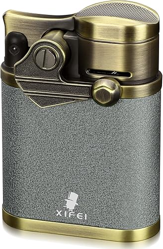 Miniatura 8 de XIFEI Encendedor de puros con 4 chorros con soporte para puros, encendedor de brazo basculante a prueba de viento, llama ajustable, encendedor de