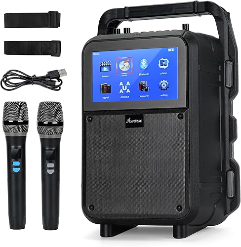 Asmuse Máquina de karaoke para adultos y niños, altavoz Bluetooth portátil con 2 micrófonos inalámbricos UHF, micrófono de karaoke con sistema PA de