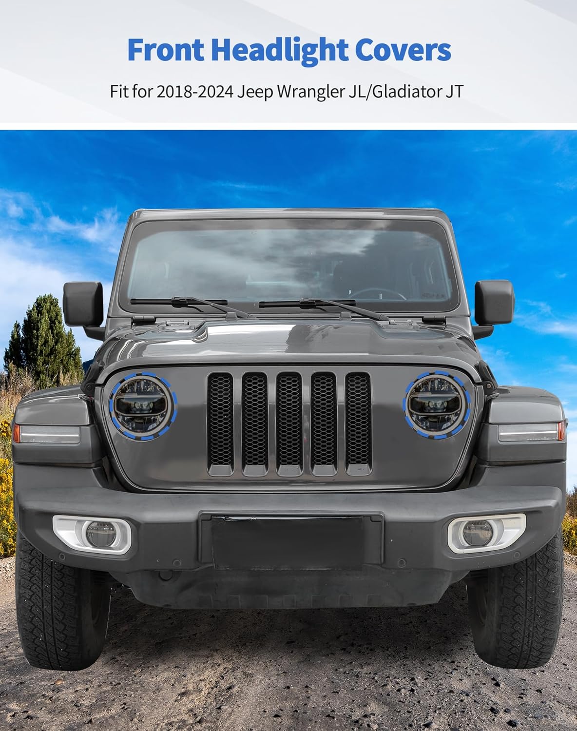 Smoked Black Front Headlight Covers Front Light Trim Lamp Guard Exterior Accessories Fit for 2018-2024 Jeep Wrangler JL/Gladiator JT