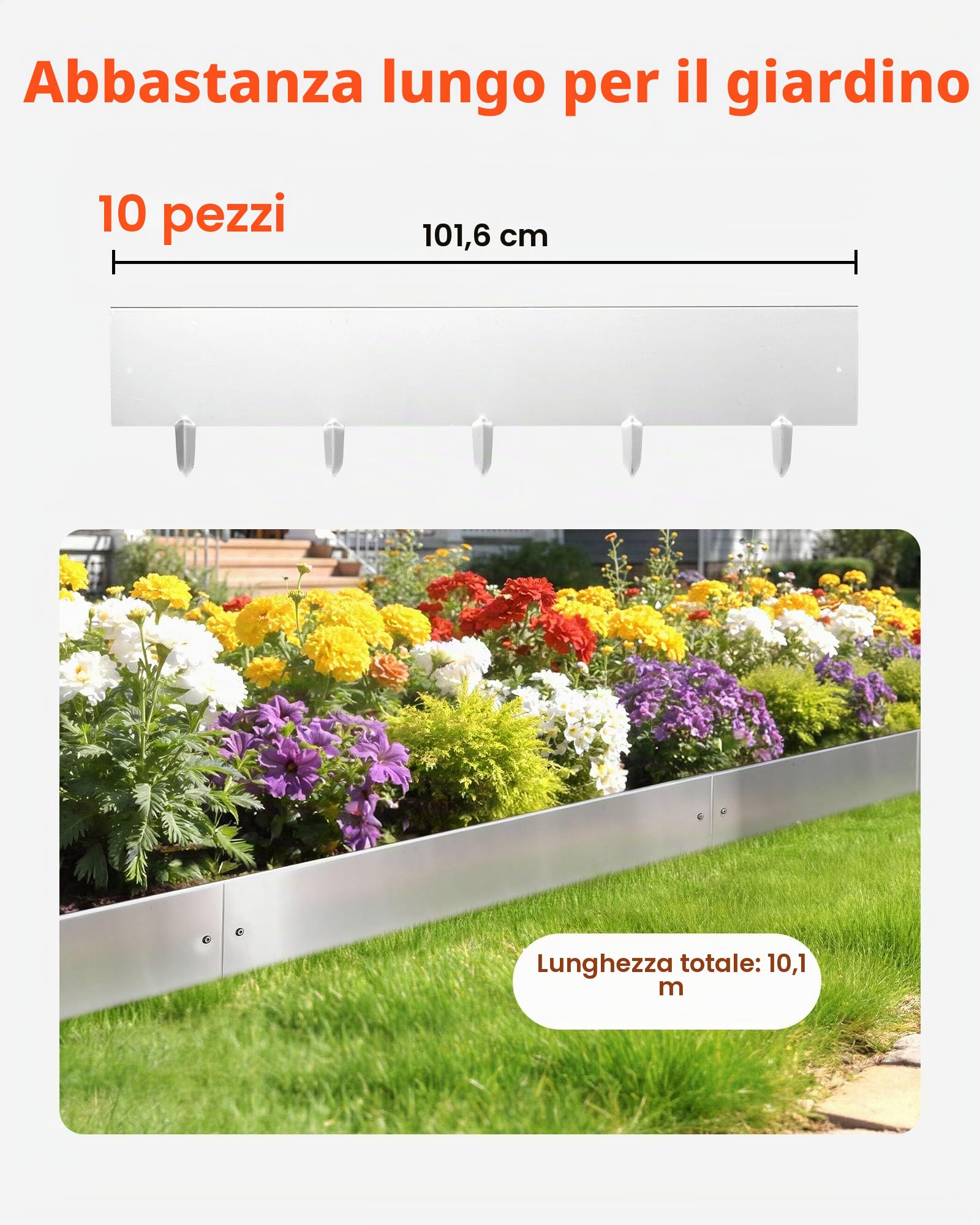 VEVOR Bordatura da Giardino per Aiuola Orto Fiori Piante in Metallo 100 x 23 cm, Recinzioni per Prato Giardino Bordatura in Acciaio Corten Sentieri Paesaggistica, Kit con 11 Piastre di Collegamento