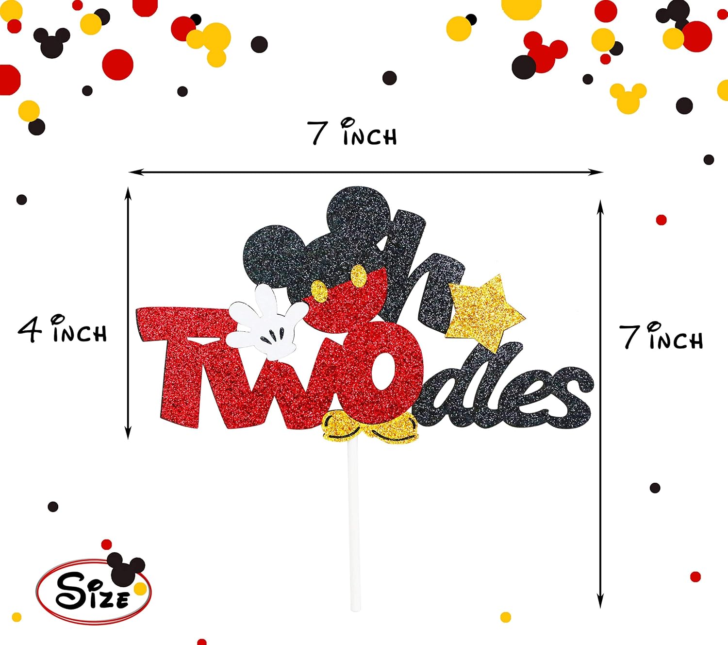 Glitter Twodles Cake Topper, Mickey Birthday Cake Decor boy Second Birthday Party Supplies