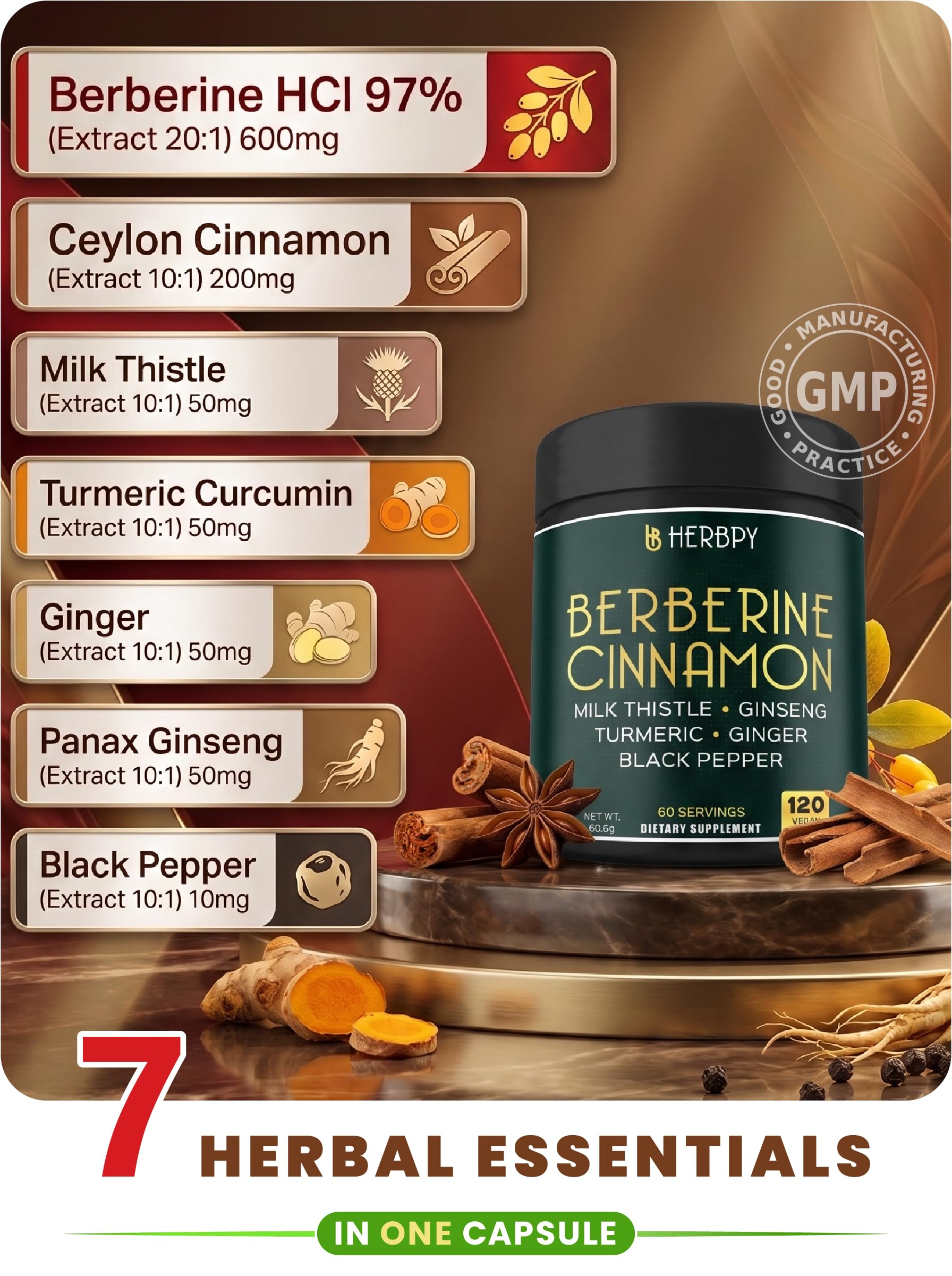7in1 Premium Berberine HCl with Ceylon Cinnamon Capsules | 120 Count — Amazon image 3