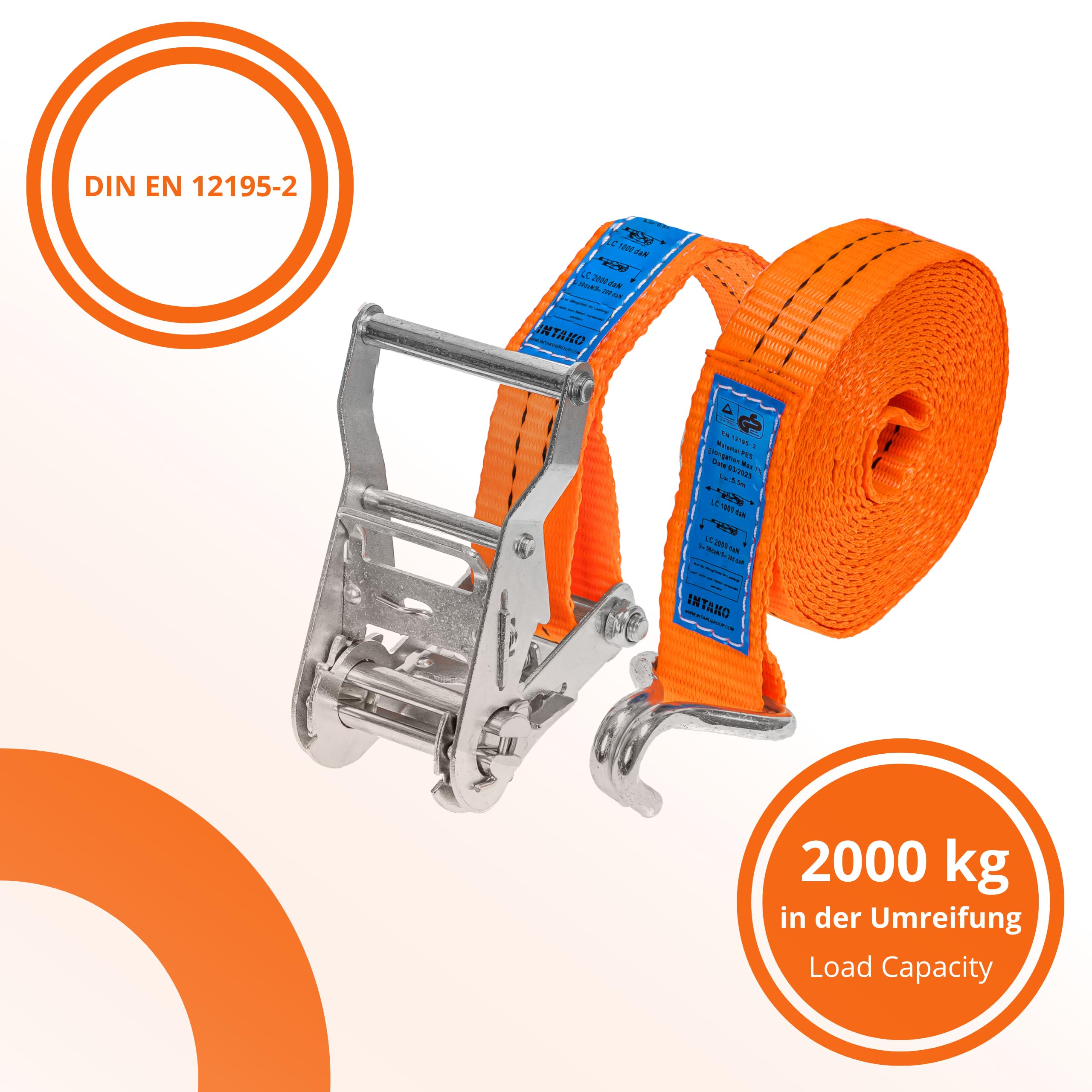 10 Stück Spanngurte mit Ratsche und Haken - 4m / 6m - 2000kg 35mm - Ratschen Set - Ratschengurt 2-Teilig - Zurrgurt Orange - TÜV GS Geprüft und gemäß DIN EN 12195-2 (Orange, 6 m (10 Stück))