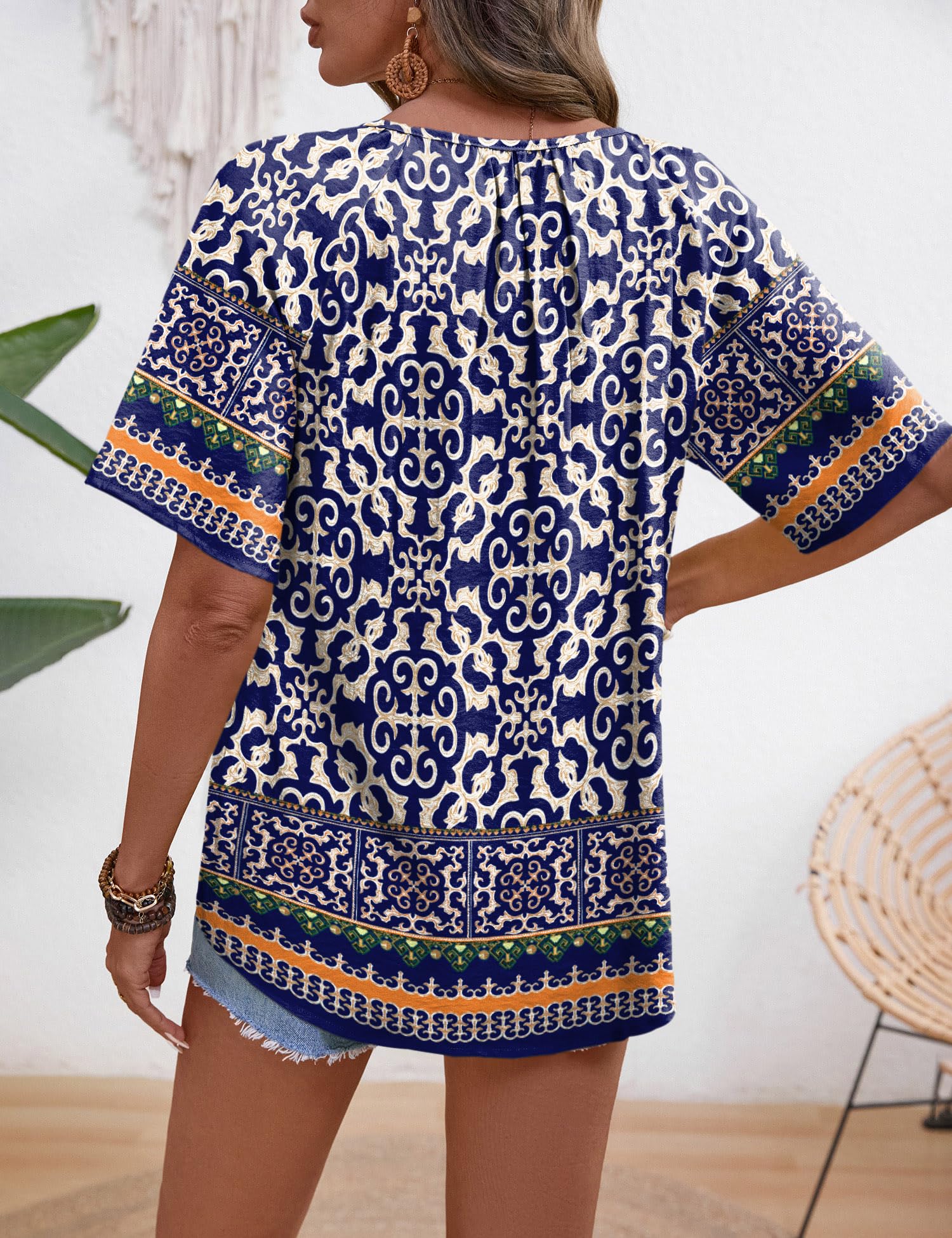 Rapbin Womens Summer Boho Tops Casual Short Sleeve Blouses Button Down Shirts 2026 Beach Vacation Clothes — view 5