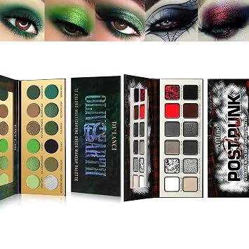 Olive Green & Black Gray Red Smokey Eyeshadow Palette, High Pigment Brown Green Grey Silver Matte Shimmer Eye Shadow for Goth Emo Grunge Makeup, Long Last Eyeshadow for Daily & Halloween, Blendable