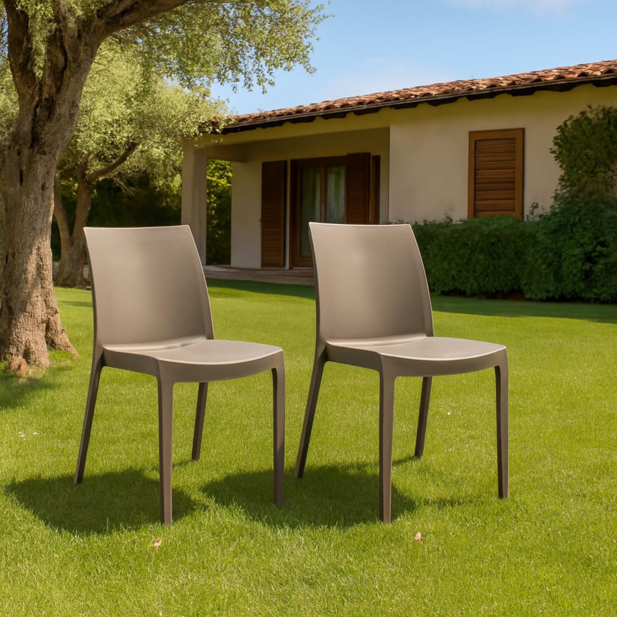 HOUSE COLLECTION SEDIA PERLA SENZA BRACCIOLI, IN POLIPROPILENE, DESIGN IMPILABILE, TORTORA (BCA122x2)